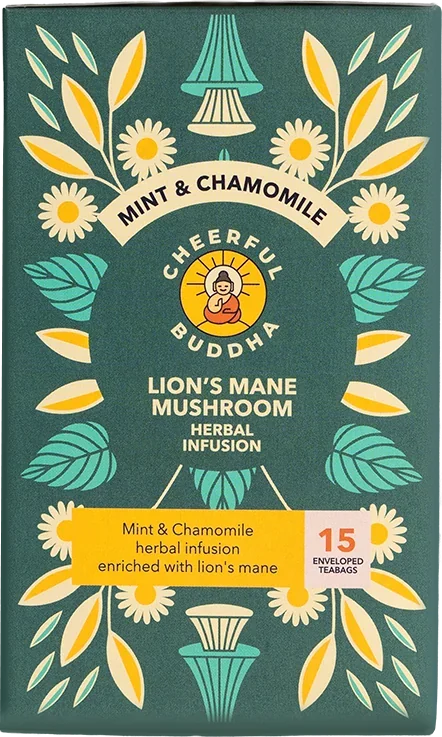 Lion's Mane Mint and Chamomile mushroom tea box