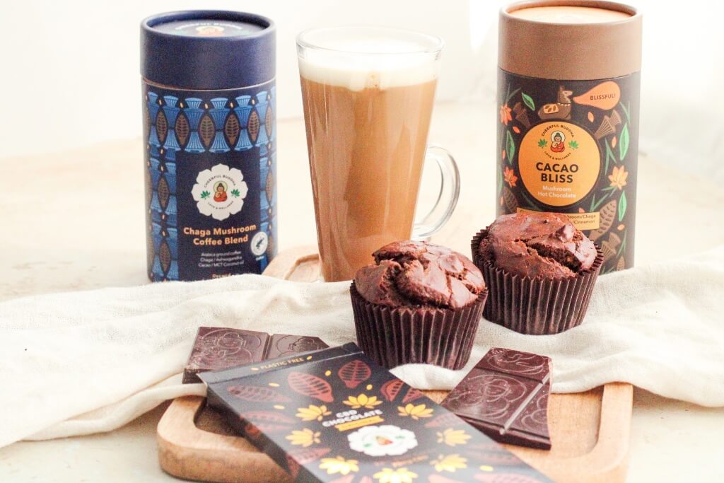 Delicious Superfood Muffins made with Cheerful Buddha's Cacao Bliss