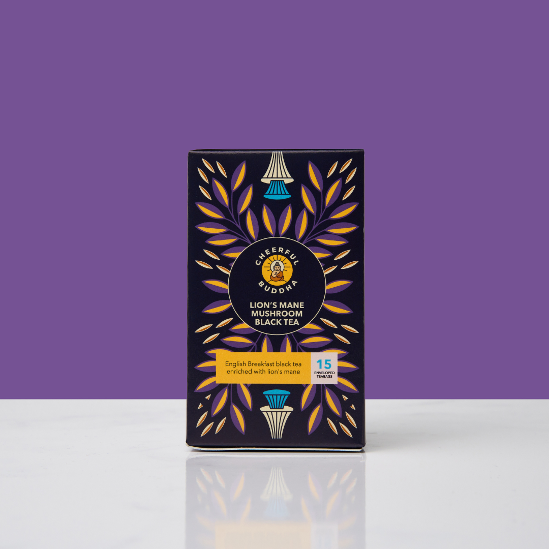 lion's mane mushroom black english breakfast tea from cheerful buddha
