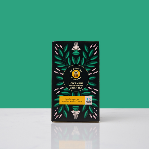 lion's mane mushroom green tea from cheerful buddha