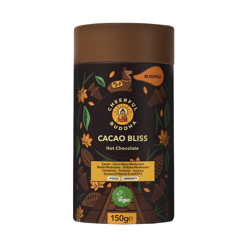 Cacao Bliss mushroom hot chocolate 150g tube, front
