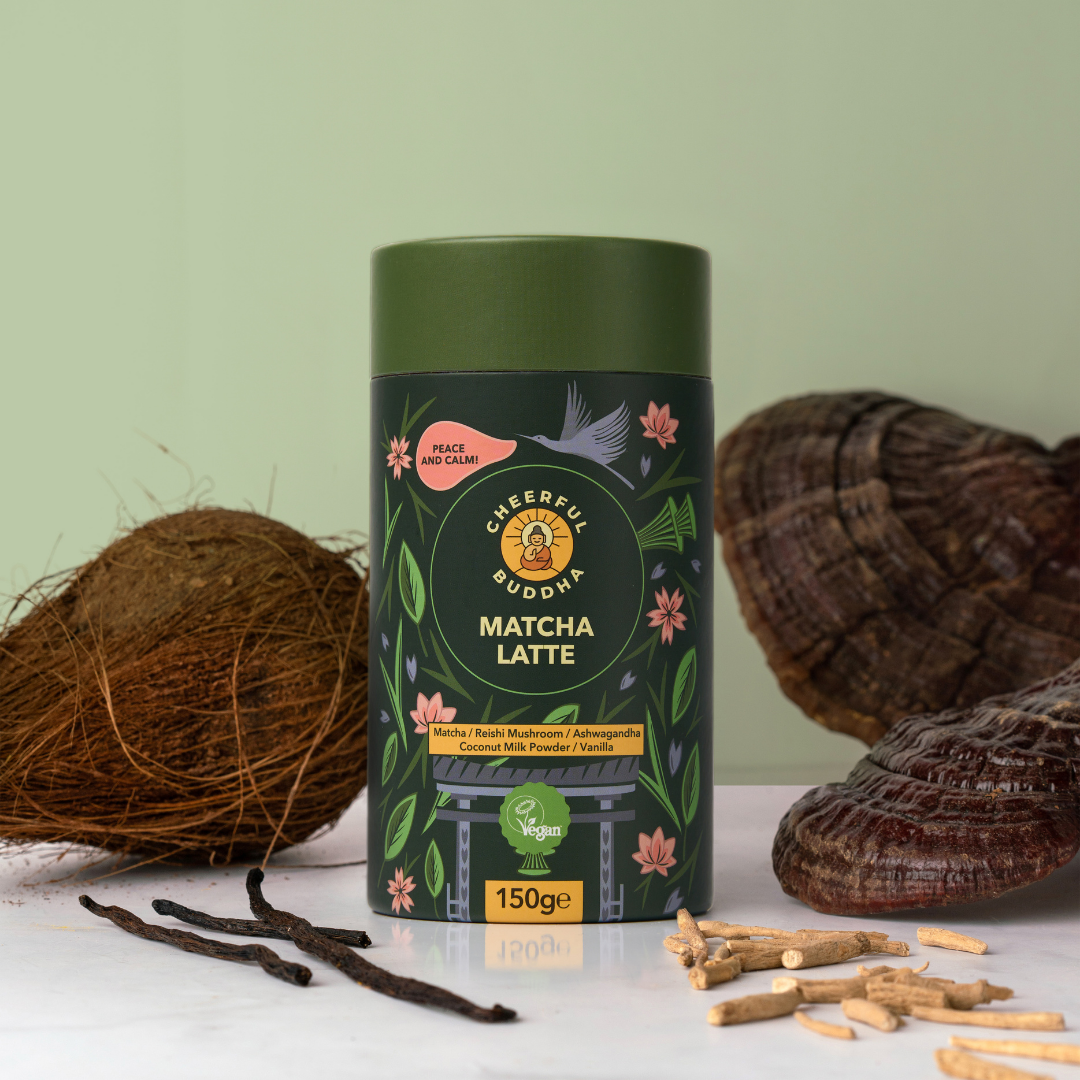 Matcha Latte tube with coconut, Reishi mushrooms, vanilla pods and ashwagandha root